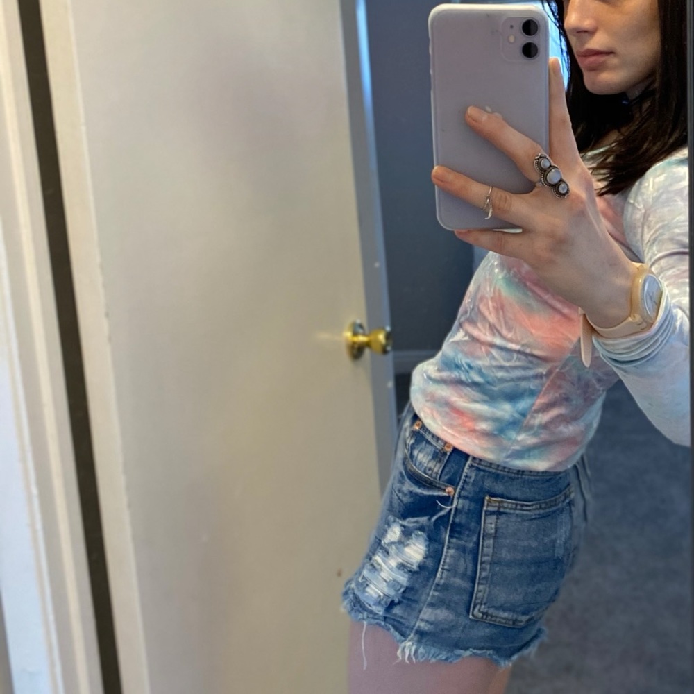 Crushed S XS Velvet Tie Dye Pastel Festival Top